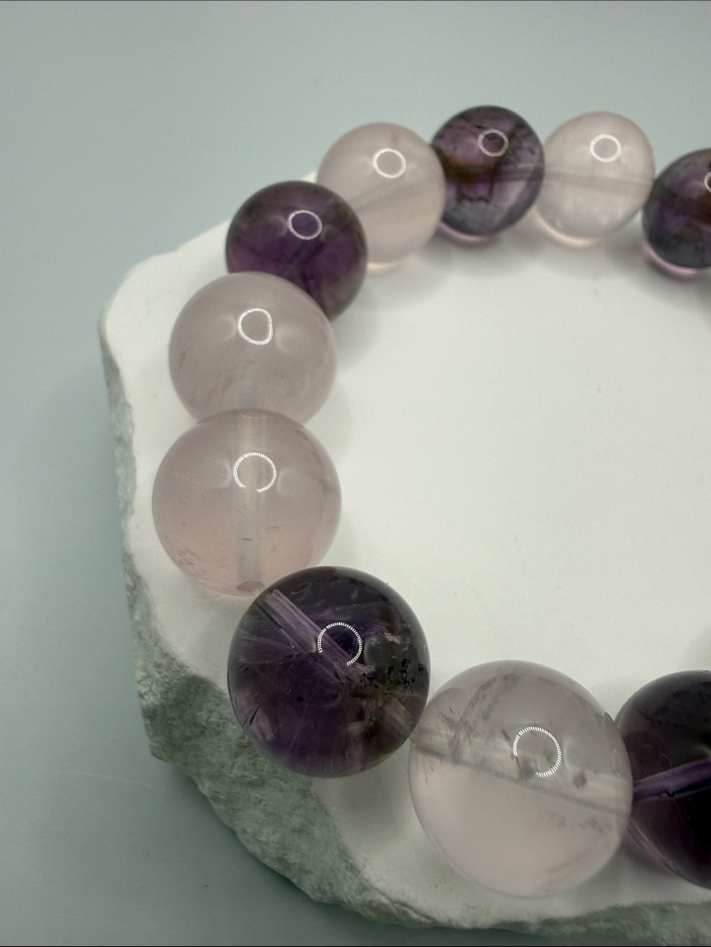 Amethyst & Rose Quartz Beaded Stretch Bracelet - Purple and Pink - Picture 5 of 7